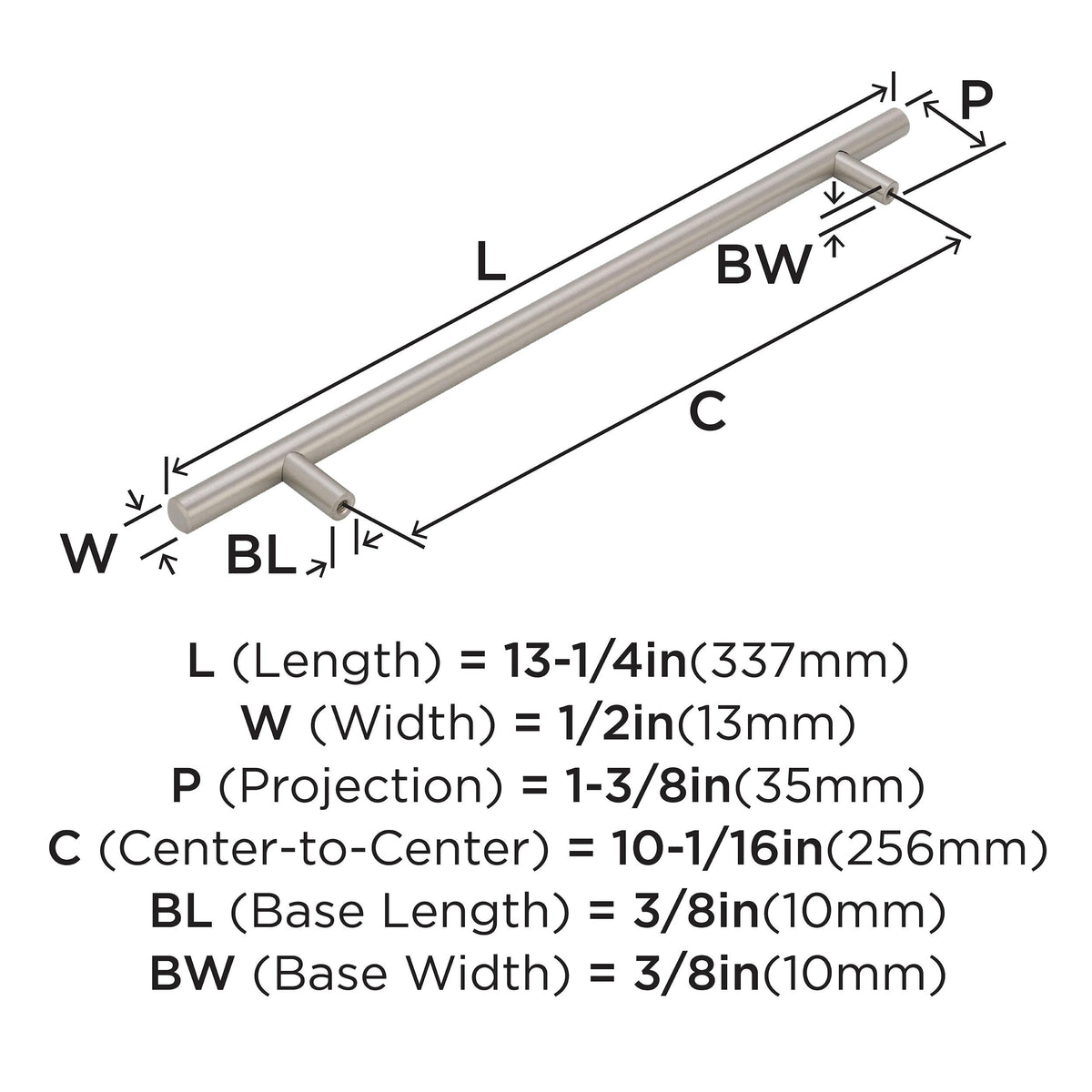 Amerock Cabinet Pull Sterling Nickel 10-1/16 inch (256 mm) Center to Center Bar Pulls 1 Pack Drawer Pull Drawer Handle Cabinet Hardware