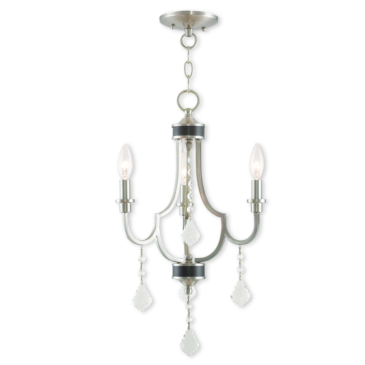 Livex Lighting 40883-91 Transitional Three Light Mini Chandelier from Glendale Collection in Pwt, Nckl, B/S, Slvr. Finish, Brushed Nickel