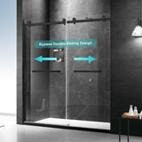 Milano Double Sliding Shower Door, 60 in.W x 74 in.H Framed Shower Door 5/16"(8mm) Clear Tempered Glass, 18 inch Pull Handle, Stainless Steel Hardware, Matte Black Finished