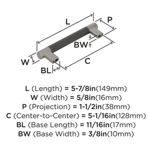 Amerock Cabinet Pull Satin Nickel/Oil-Rubbed Bronze 5-1/16 inch (128 mm) Center to Center Esquire 1 Pack Drawer Pull Drawer Handle Cabinet Hardware