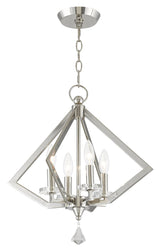 Livex Lighting 50664-35 Transitional Four Light Mini Chandelier from Diamond Collection in Polished Nickel Finish