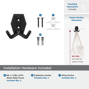 Amerock H37008MB Benton Double Prong Decorative Wall Hook Matte Black Hook for Coats, Hats, Backpacks, Bags Hooks for Bathroom, Bedroom, Closet, Entryway, Laundry Room, Office