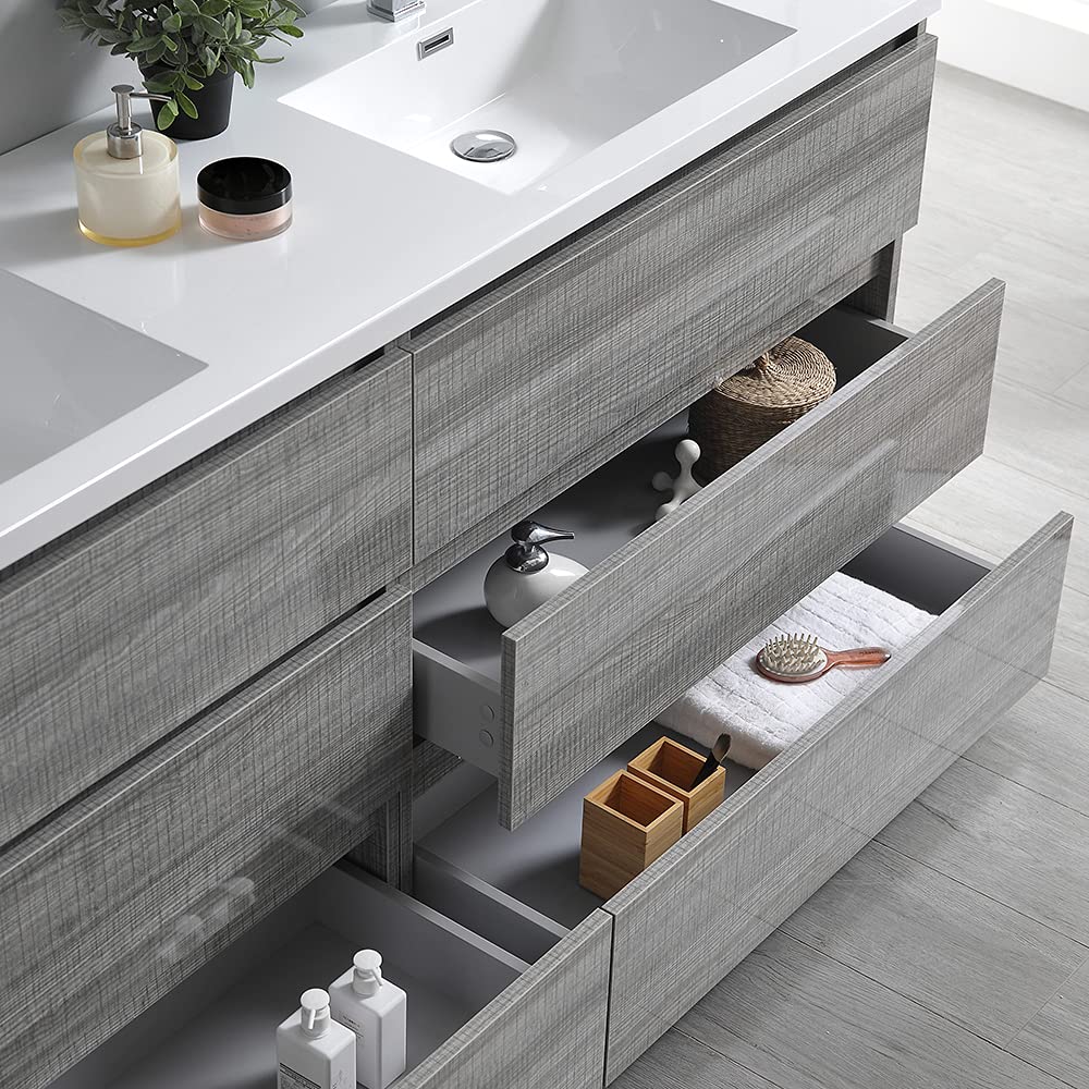 Fresca FCB93-3636MGO-D-I Fresca Lazzaro 72" Gray Wood Free Standing Modern Bathroom Cabinet w/ Integrated Double Sink