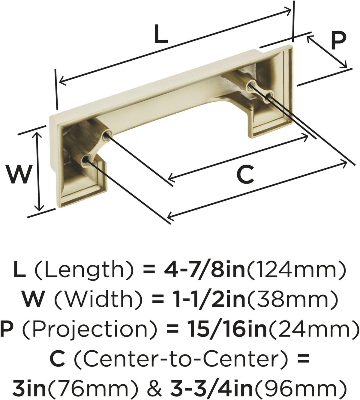 Amerock Cabinet Cup Pull Satin Nickel 3 inch & 3-3/4 inch (76mm & 96 mm) Center-to-Center Appoint 1 Pack Drawer Pull Cabinet Handle Cabinet Hardware