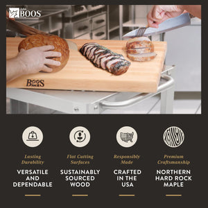 John Boos CU-CULART30 Cucina Culinarte Cart Maple Wood Cutting Board for Kitchen 30 x 18.13", 1.5" Thick Removable/Reversible Chopping Edge Grain Block CULINARTE' CART 30X20 REMOV MPL TOP