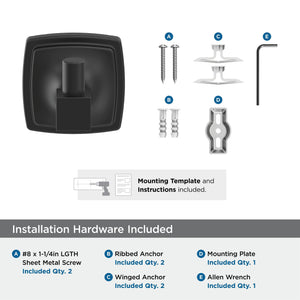 Amerock BH36090MB Matte Black Single Robe Hook 2-1/4 in. (57 mm) Length Towel Holder Stature Towel Hook for Bathroom Bathroom Hardware Bath Accessories