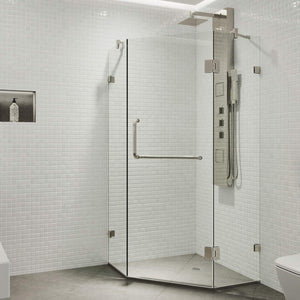 VIGO VG6062BNCL40 38.13" -38.13" W -73.38" H Frameless Hinged Neo-angle Shower Enclosure with Clear 0.38" Tempered Glass and Stainless Steel Hardware in Brushed Nickel Finish with Reversible Handle