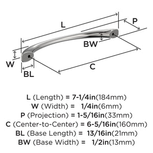 Amerock BP3723226 Polished Chrome Cabinet Pull 6-5/16 inch (160mm) Center-to-Center Cabinet Hardware Vaile Furniture Hardware Drawer Pull