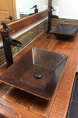 Premier Copper Products PVMRECDB 17-Inch Modern Rectangle Hand Forged Old World Copper Vessel Sink