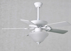 Matthews Fan AM-USA-WH-42-LK America 3-speed ceiling fan in gloss white finish with 42" white blades and light kit (2 x GU24 Socket). Assembled in USA.