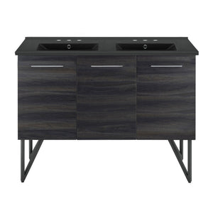 Annecy 48 in. Black Walnut, Double Basin Bathroom Vanity With Black, 3-Hole Ceramic Sink Top
