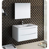 Fresca FVN9036WH Fresca Tuscany 36" Glossy White Wall Hung Modern Bathroom Vanity w/ Medicine Cabinet