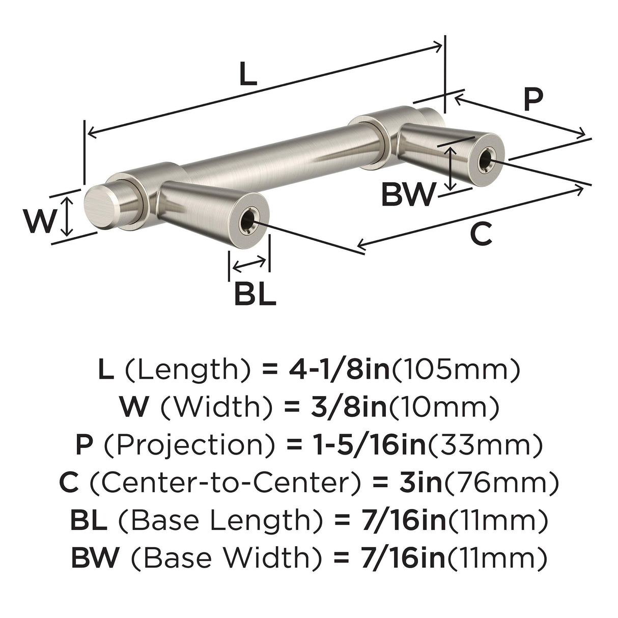 Amerock BP37370G10 Satin Nickel Cabinet Pull 3 in (76 mm) Center-to-Center Cabinet Handle Destine Drawer Pull Kitchen Cabinet Handle Furniture Hardware