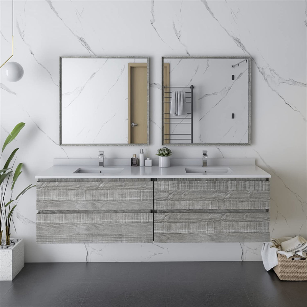 Fresca FCB31-3636ASH-CWH-U Double Sink Cabinet with Sinks