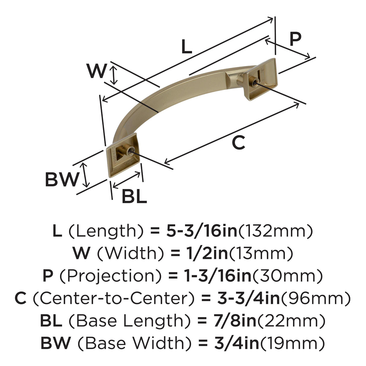 Amerock Cabinet Pull Golden Champagne 3-3/4 inch (96 mm) Center to Center Candler 1 Pack Drawer Pull Drawer Handle Cabinet Hardware