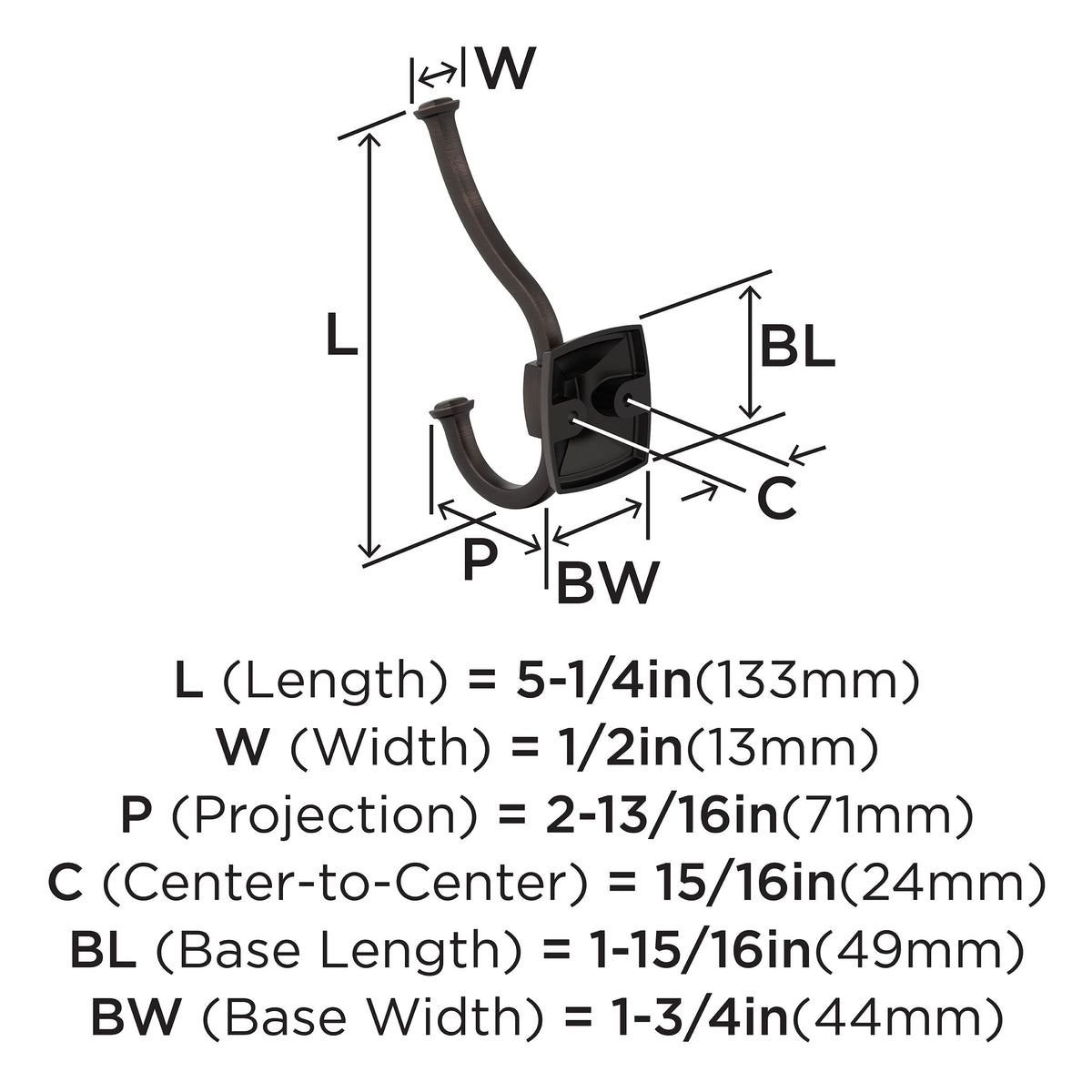 Amerock H37002ORB Kinsale Double Prong Decorative Wall Hook Oil Rubbed Bronze Hook for Coats, Hats, Backpacks, Bags Hooks for Bathroom, Bedroom, Closet, Entryway, Laundry Room, Office