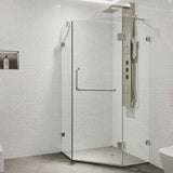VIGO VG6062BNCL38 36.13" -36.13" W -73.38" H Frameless Hinged Neo-angle Shower Enclosure with Clear 0.38" Tempered Glass and Stainless Steel Hardware in Brushed Nickel Finish with Reversible Handle