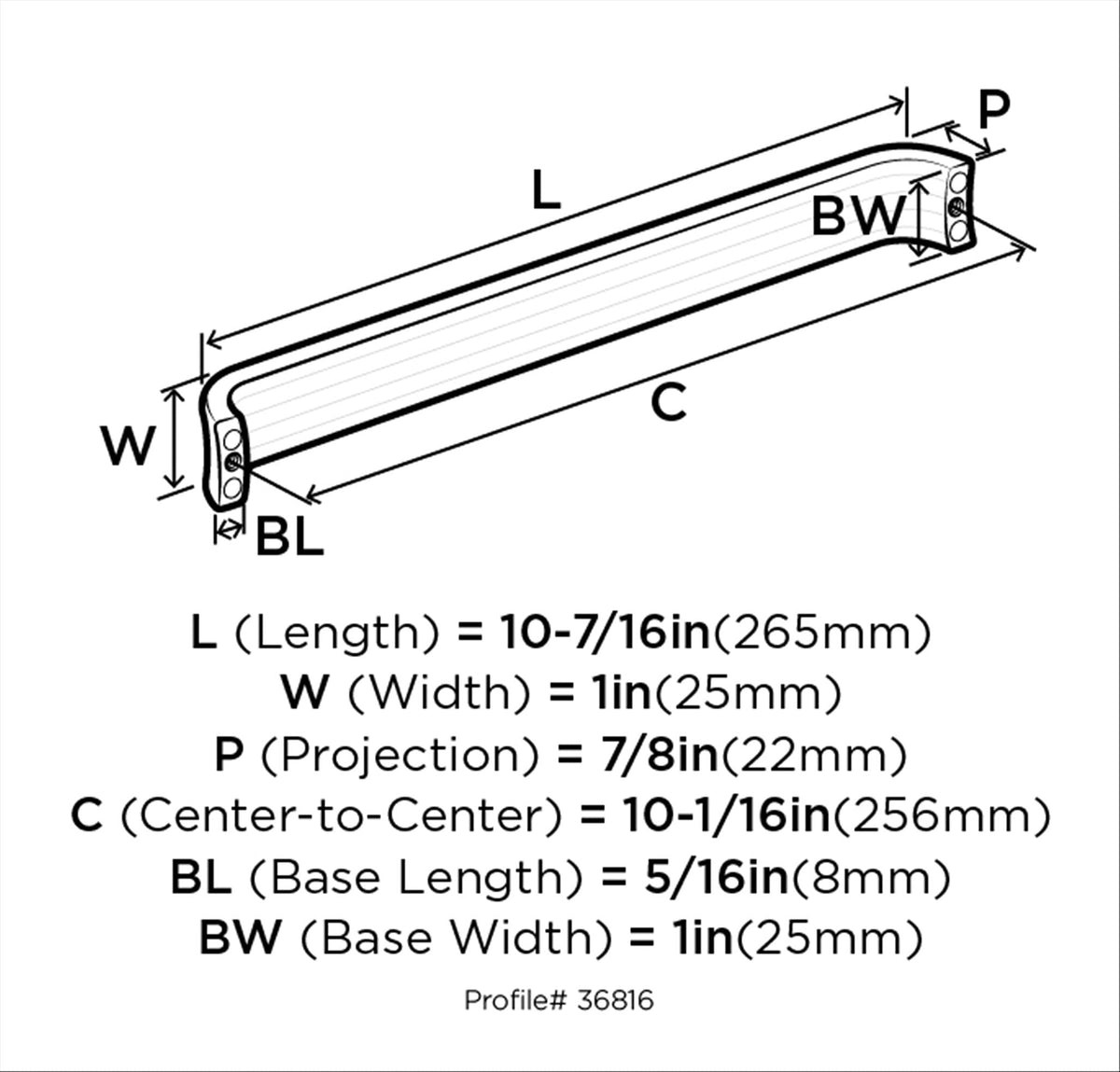 Amerock Cabinet Pull Satin Nickel 10-1/16 inch (256 mm) Center to Center Concentric 1 Pack Drawer Pull Drawer Handle Cabinet Hardware