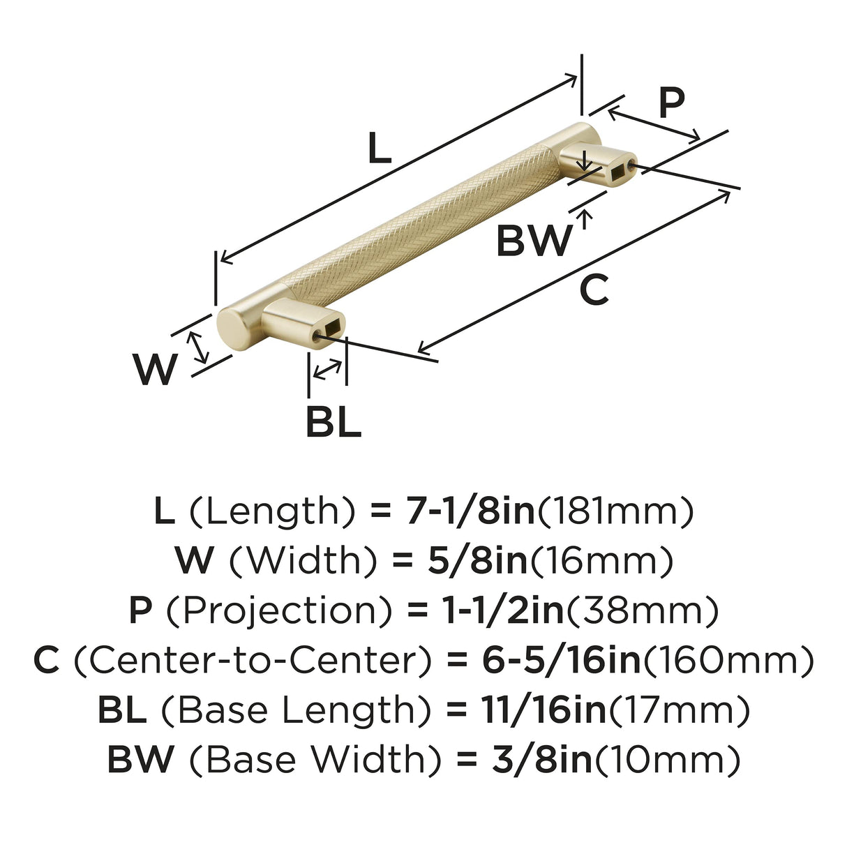 Amerock Kitchen Cabinet Pull Golden Champagne 6-5/16 in (160 mm) Center-to-Center Bronx 1 Pack Furniture Hardware Cabinet Handle Bathroom Drawer Pull