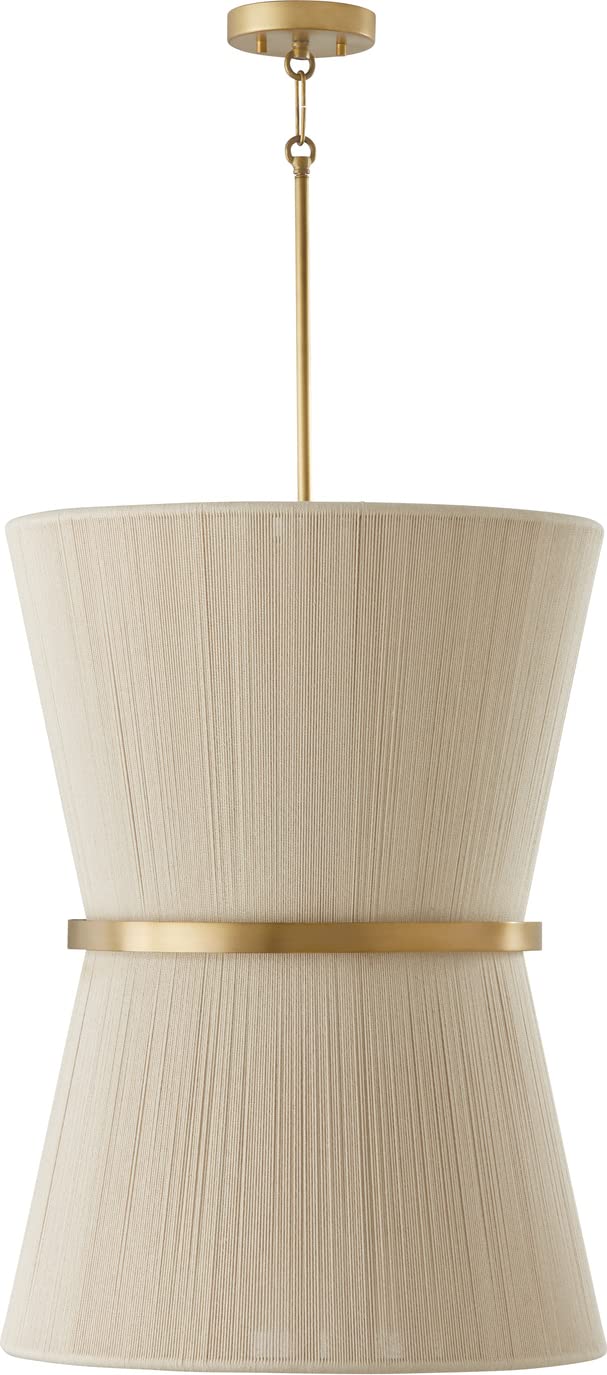 Capital Lighting 541261NP Cecilia 6 Light Foyer Bleached Natural Rope and Patinaed Brass