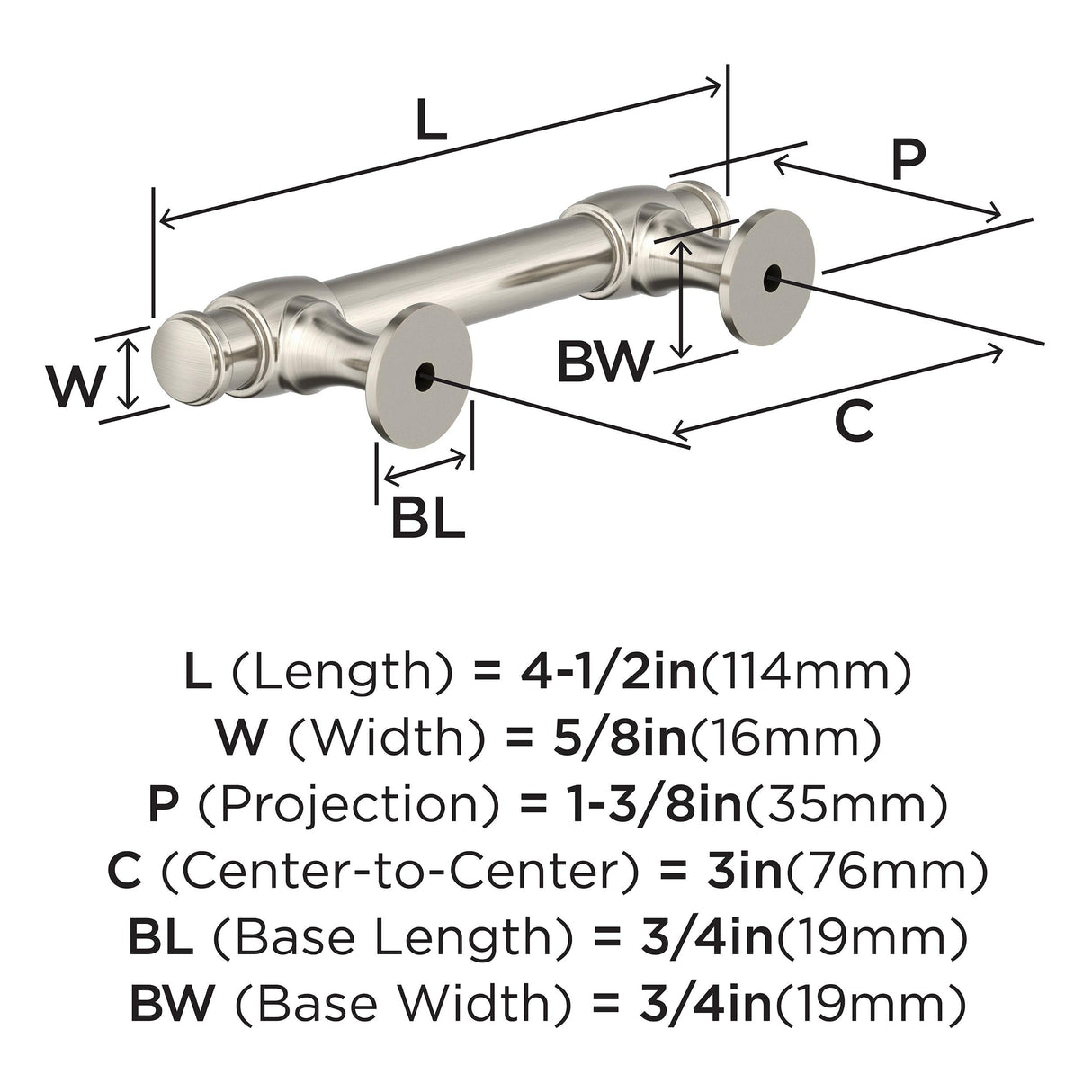 Amerock BP36770G10 Satin Nickel Cabinet Pull 3 in (76 mm) Center-to-Center Cabinet Handle Winsome Drawer Pull Kitchen Cabinet Handle Furniture Hardware