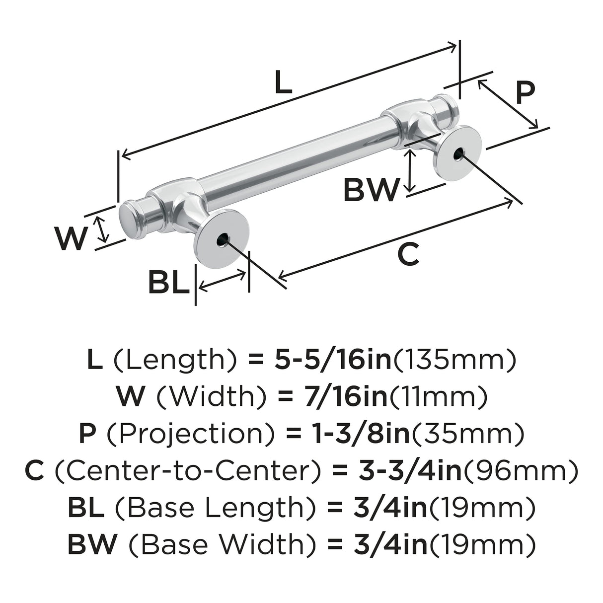 Amerock Cabinet Pull Polished Chrome 3-3/4 inch (96 mm) Center-to-Center Winsome 1 Pack Drawer Pull Cabinet Handle Cabinet Hardware