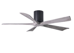 Matthews Fan IR5H-BK-BW-52 Irene-5H five-blade flush mount paddle fan in Matte Black finish with 52” solid barn wood tone blades. 