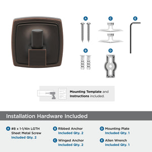 Amerock BH36090ORB Oil Rubbed Bronze Single Robe Hook 2-1/4 in. (57 mm) Length Towel Holder Stature Towel Hook for Bathroom Bathroom Hardware Bath Accessories