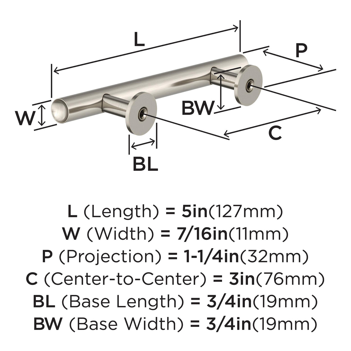 Amerock BP37390G10 Satin Nickel Cabinet Pull 3 in (76 mm) Center-to-Center Cabinet Handle Radius Drawer Pull Kitchen Cabinet Handle Furniture Hardware