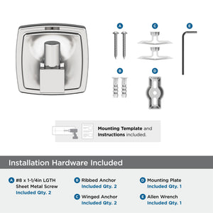 Amerock BH3609026 Chrome Single Robe Hook 2-1/4 in. (57 mm) Length Towel Holder Stature Towel Hook for Bathroom Bathroom Hardware Bath Accessories