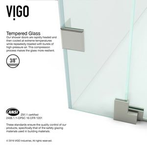 VIGO Adjustable 42 - 48 in. W x 72 in. H Frameless Pivot Rectangle Shower Door with Clear Tempered Glass and St. Steel Hardware in Brushed Nickel Finish with Reversible Handle - VG6042BNCL48