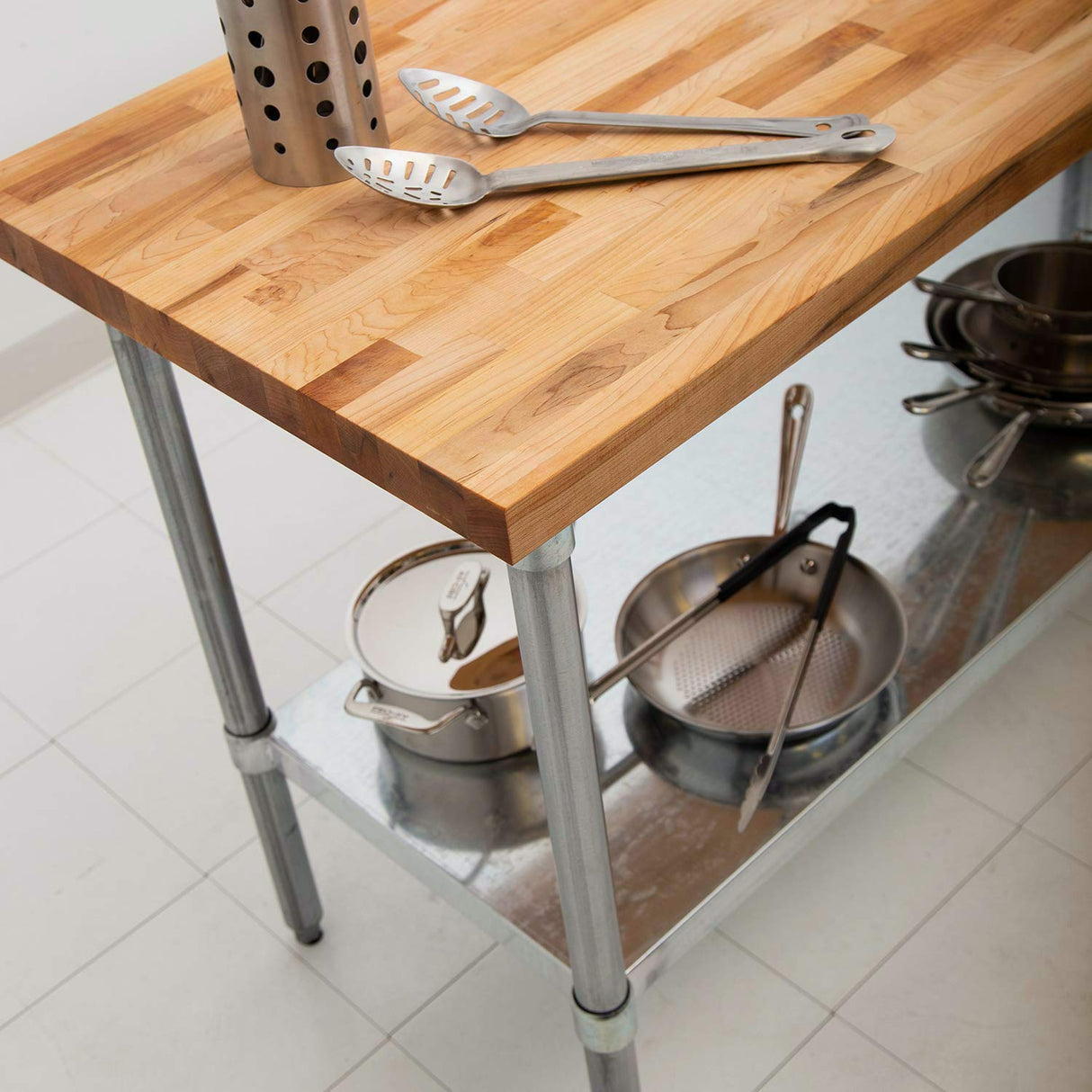 John Boos GSK8-3048 High-Quality Maple Wood Top Work Table with Adjustable Lower Shelf, 48 x 30 1.5 Inch, Galvanized Steel