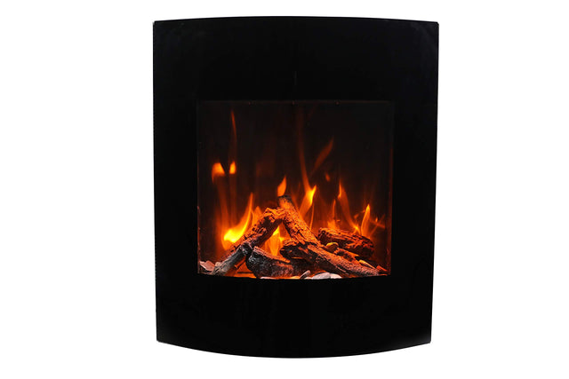 Amantii WM-BI-2428-VLR-BG Wall Mount or Built In Smart Electric, WiFi Enabled Fireplace, includes a Black Glass Surround, MultiFunction Remote Control and Multi Speed Flame Motor, and 7 Piece Oak Log Set and Sable Glass