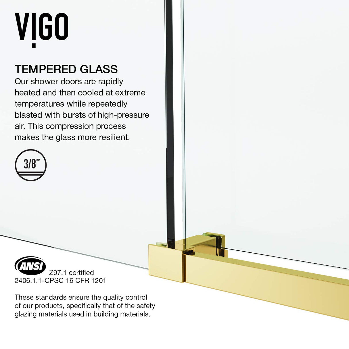 VIGO Adjustable 60-64"W x 76"H Elan E-Class Frameless Sliding Rectangle Shower Door with Clear Tempered Glass, Reversible Door Handle and Stainless Steel Hardware in Matte Brushed Gold-VG6021MGCL6476