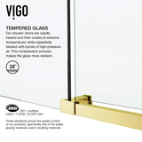 VIGO Adjustable 60-64"W x 76"H Elan E-Class Frameless Sliding Rectangle Shower Door with Clear Tempered Glass, Reversible Door Handle and Stainless Steel Hardware in Matte Brushed Gold-VG6021MGCL6476