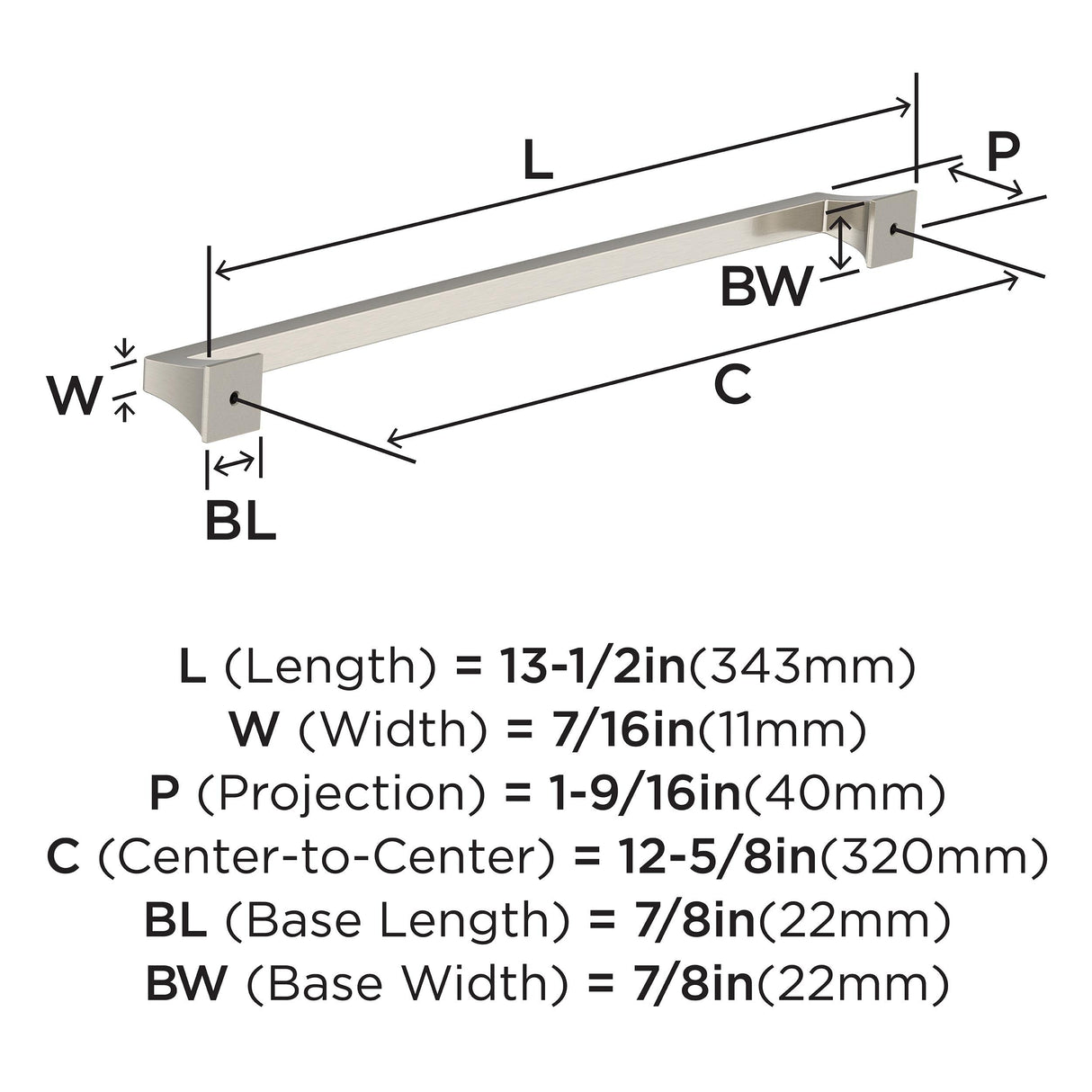 Amerock BP53537G10 Satin Nickel Cabinet Pull 12-5/8 in (320 mm) Center-to-Center Cabinet Handle Mulholland Drawer Pull Kitchen Cabinet Handle Furniture Hardware