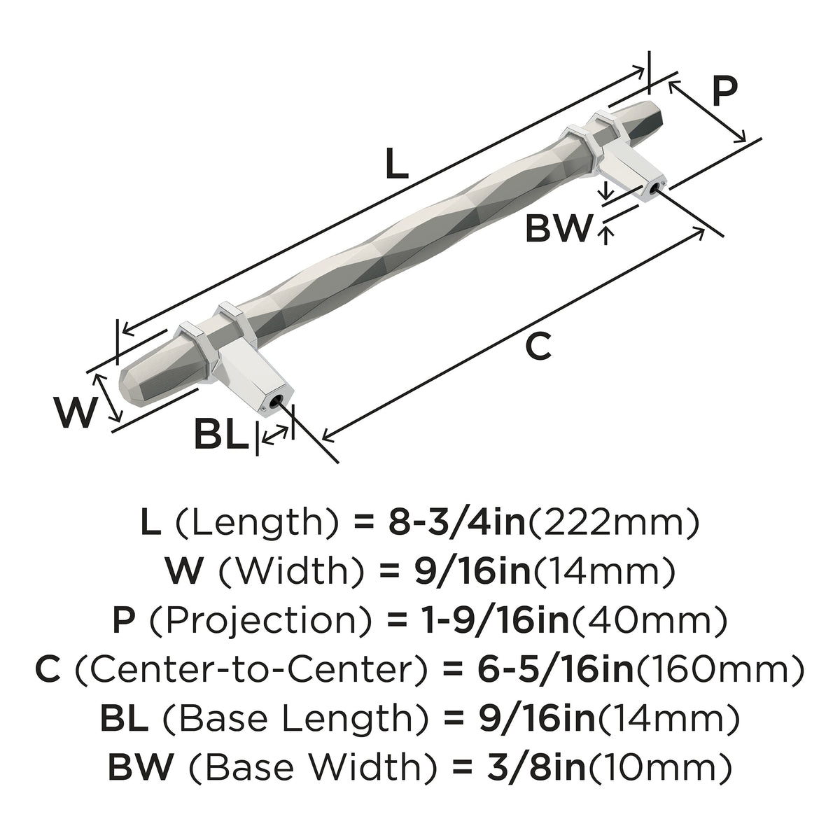 Amerock Cabinet Pull Satin Nickel/Polished Chrome 6-5/16 inch (160 mm) Center-to-Center London 1 Pack Drawer Pull Drawer Handle Cabinet Hardware