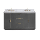 Avanity Austen 61 in. Vanity Combo in Twilight Gray with Gold Trim and Carrara White Marble Top 