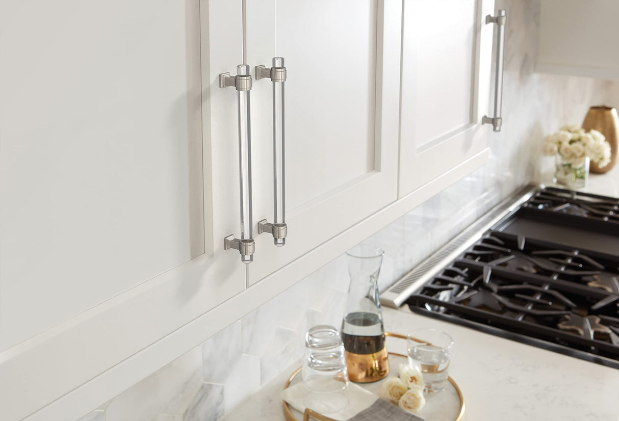 Amerock BP36661CG10 Clear/Satin Nickel Cabinet Pull 8 in (203 mm) Center-to-Center Cabinet Handle Glacio Drawer Pull Kitchen Cabinet Handle Furniture Hardware