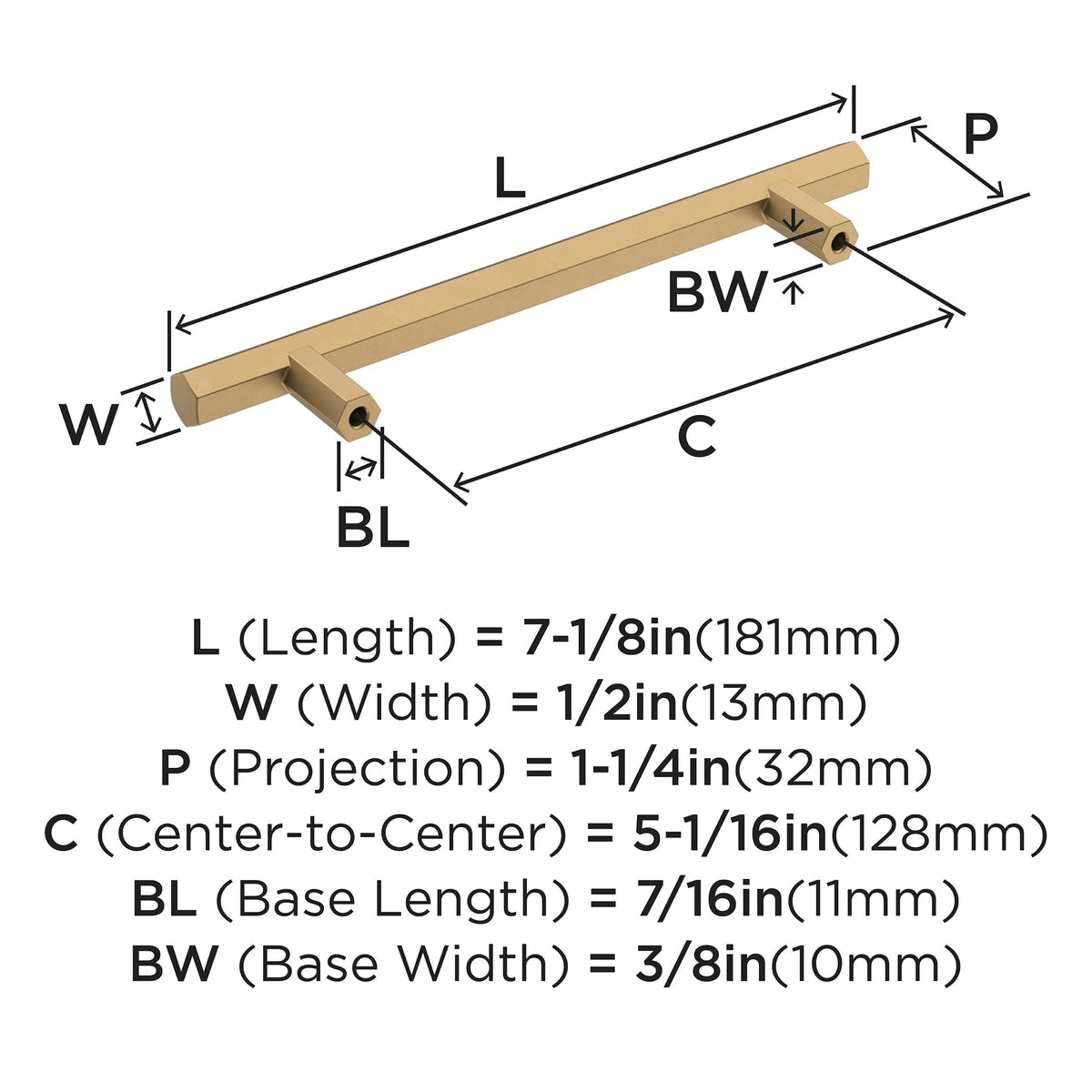 Amerock Cabinet Pull Champagne Bronze 5-1/16 inch (128 mm) Center-to-Center Caliber 1 Pack Drawer Pull Cabinet Handle Cabinet Hardware