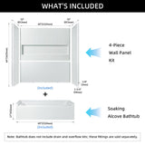 New England Home Goods 60” x 32” Four-Piece Direct-to-Stud Alcove Tub Surround with Left-Drain Hole Soaking Bathtub Combo in White