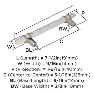 Amerock Cabinet Pull Marble White/Polished Nickel  5-1/16 inch (128 mm) Center to Center Carrione 1 Pack Drawer Pull Drawer Handle Cabinet Hardware