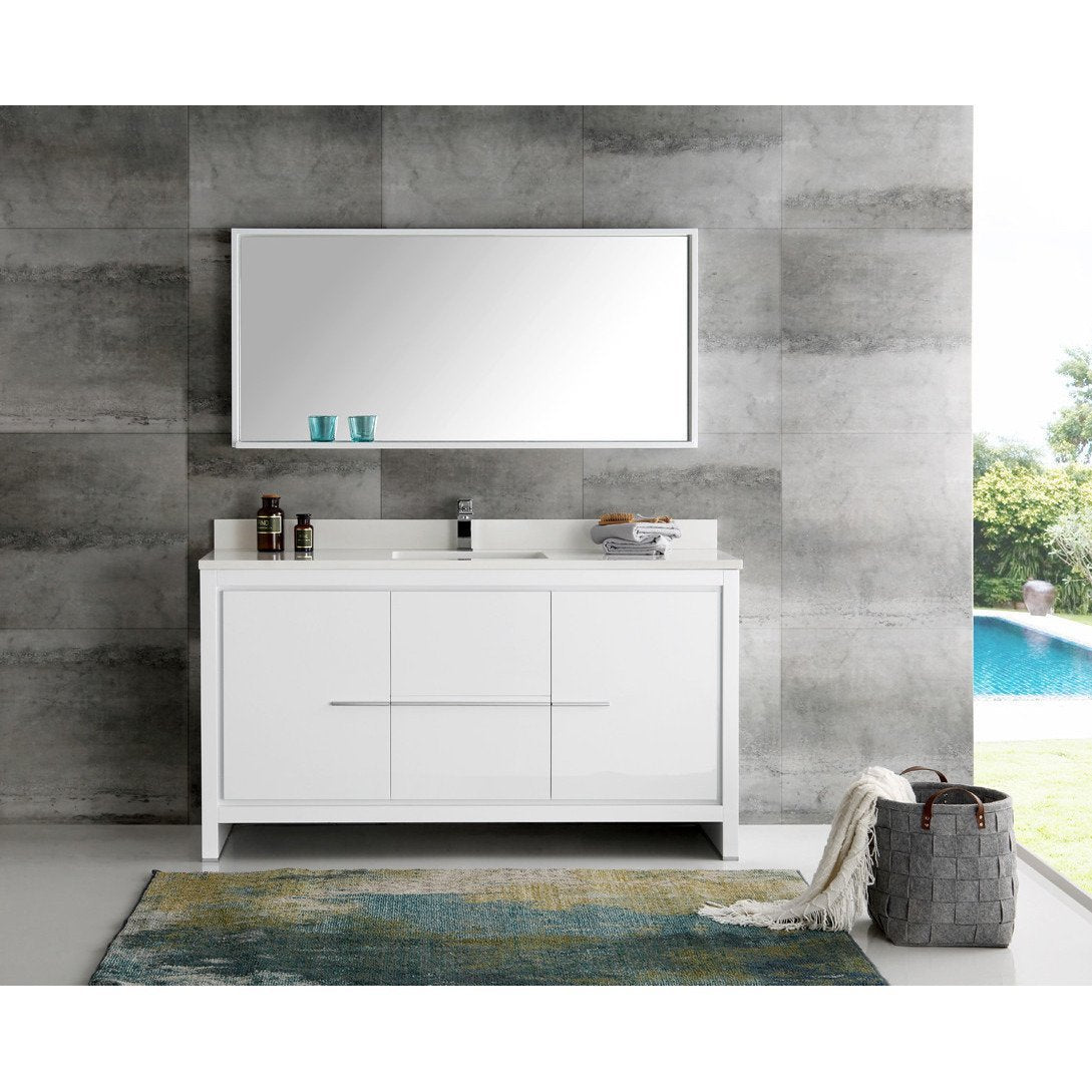 Fresca FVN8119WH-S Fresca Allier 60" White Modern Single Sink Bathroom Vanity w/ Mirror