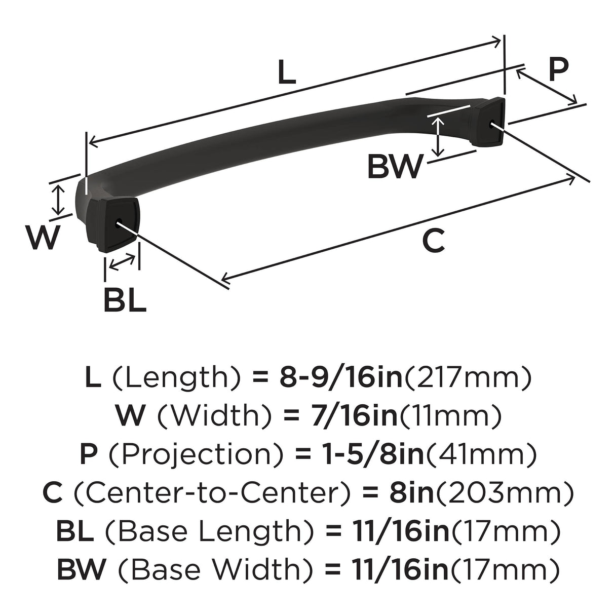 Amerock BP55351BBR Black Bronze Cabinet Pull 8 in (203 mm) Center-to-Center Cabinet Handle Revitalize Drawer Pull Kitchen Cabinet Handle Furniture Hardware