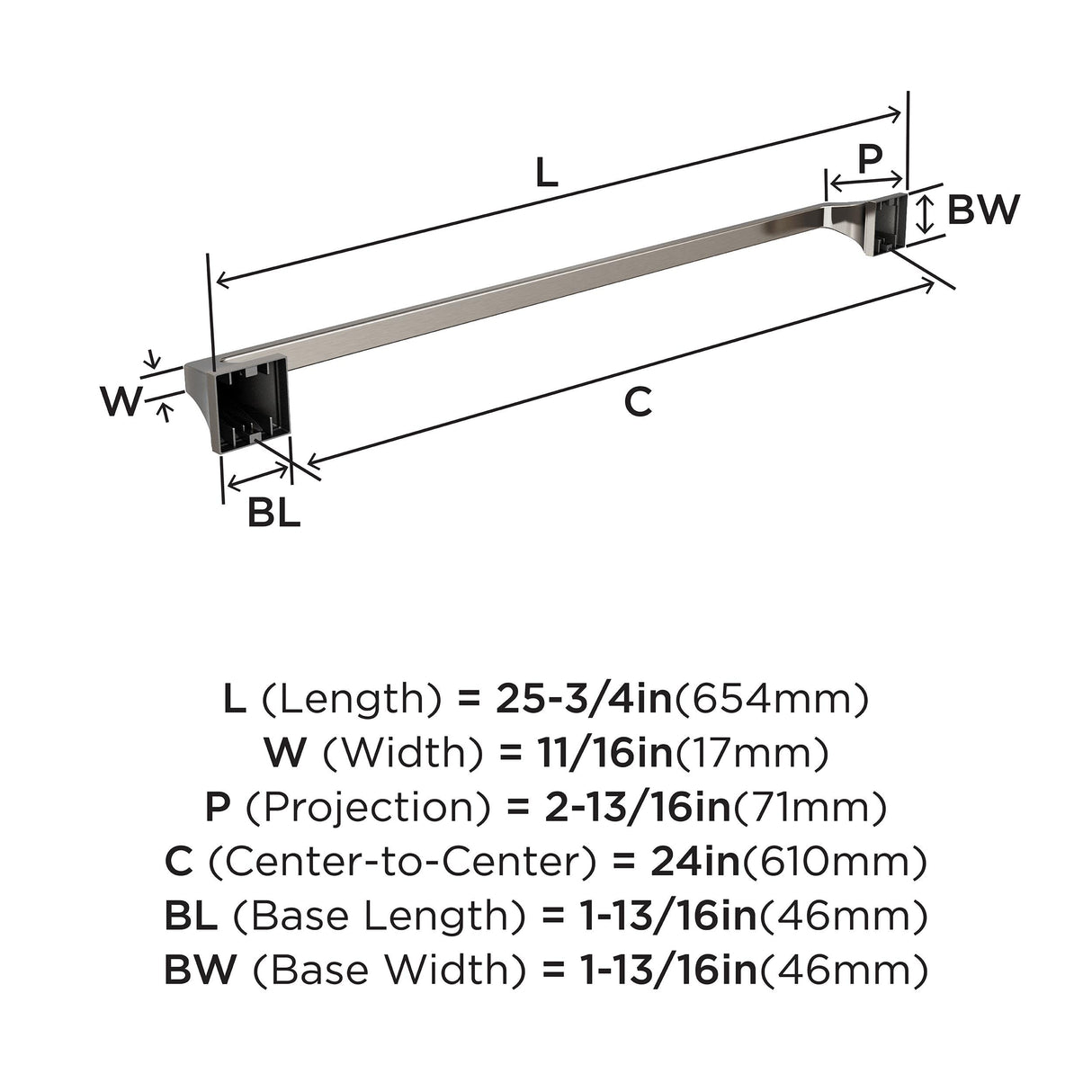 Amerock BH36024G10 Brushed Nickel Towel Bar 24 in (610 mm) Towel Rack Mulholland Bathroom Towel Holder Bathroom Hardware Bath Accessories