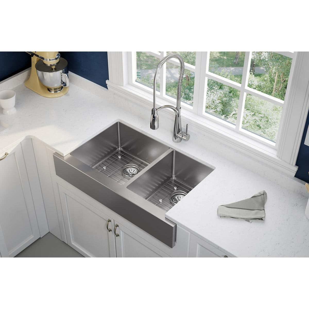 Elkay ECTRUF32179RDBG Crosstown 60/40 Double Bowl Farmhouse Stainless Steel Sink Kit