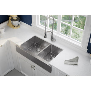 Elkay ECTRUF32179RDBG Crosstown 60/40 Double Bowl Farmhouse Stainless Steel Sink Kit