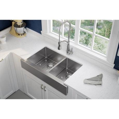 Elkay ECTRUF32179RDBG Crosstown 60/40 Double Bowl Farmhouse Stainless Steel Sink Kit