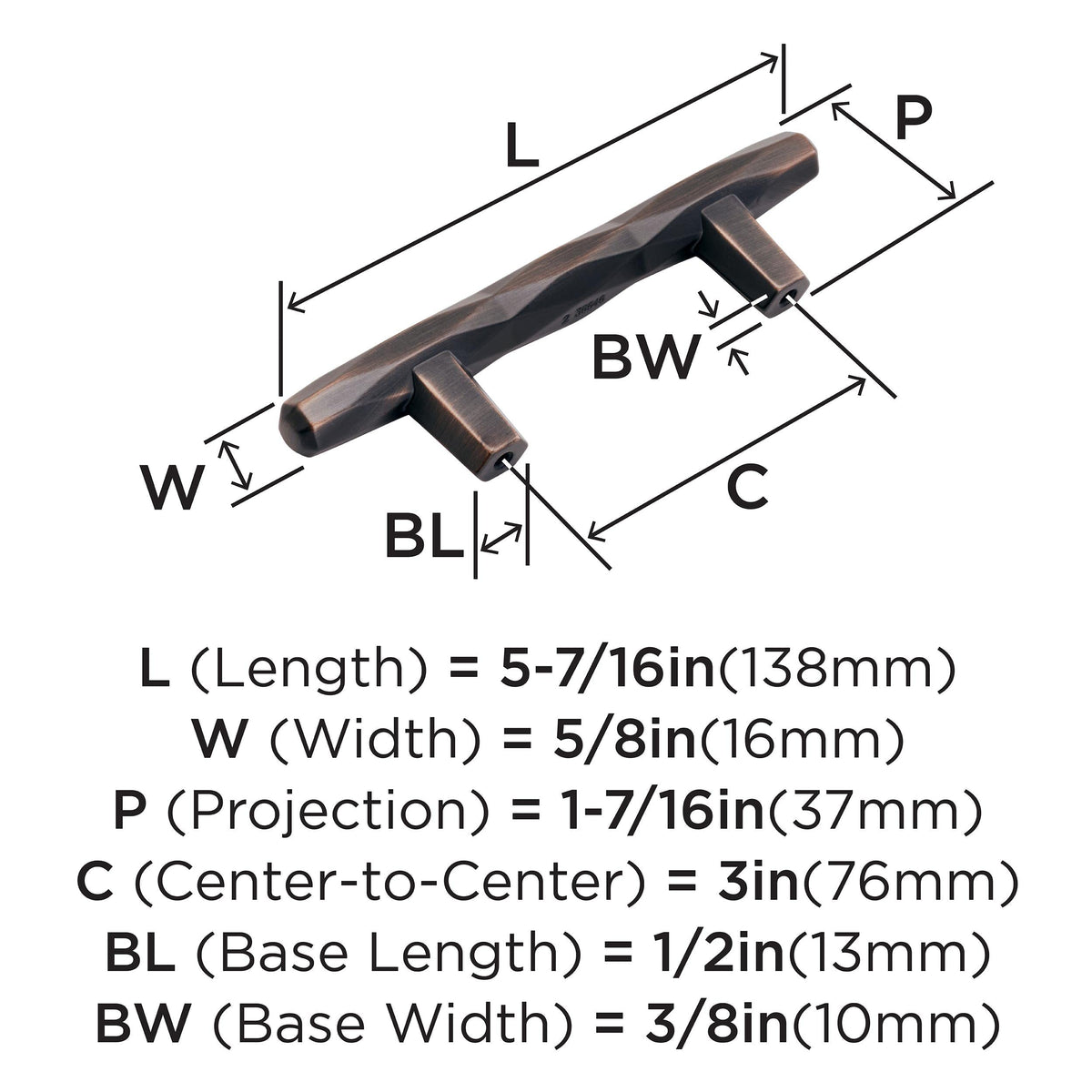 Amerock Cabinet Pull Oil Rubbed Bronze 3 inch (76 mm) Center to Center St. Vincent 1 Pack Drawer Pull Drawer Handle Cabinet Hardware
