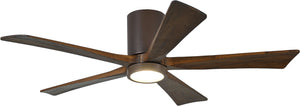 Matthews Fan IR5HLK-TB-WA-52 IR5HLK five-blade flush mount paddle fan in Textured Bronze finish with 52” solid walnut tone blades and integrated LED light kit.